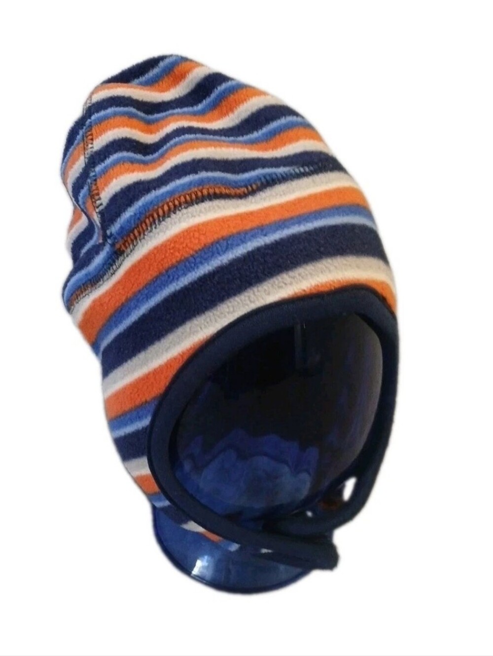 Toby NYC Infant Toddler Hat Navy Orange Gray Blue Stripes Double Layer Fleece